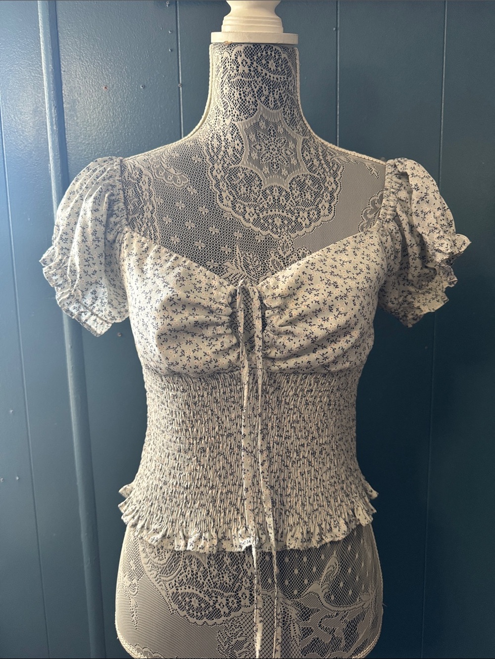 Blush Cream Crop Top with Navy Micro Floral